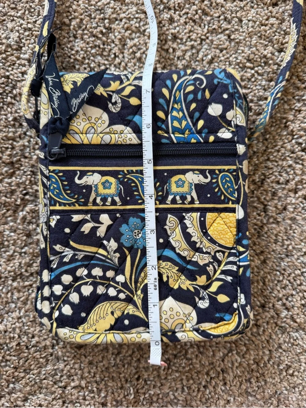 VERA BRADLEY Rare ELLIE BLUE Little Hipster Crossbody Purse Elephant Navy Yellow